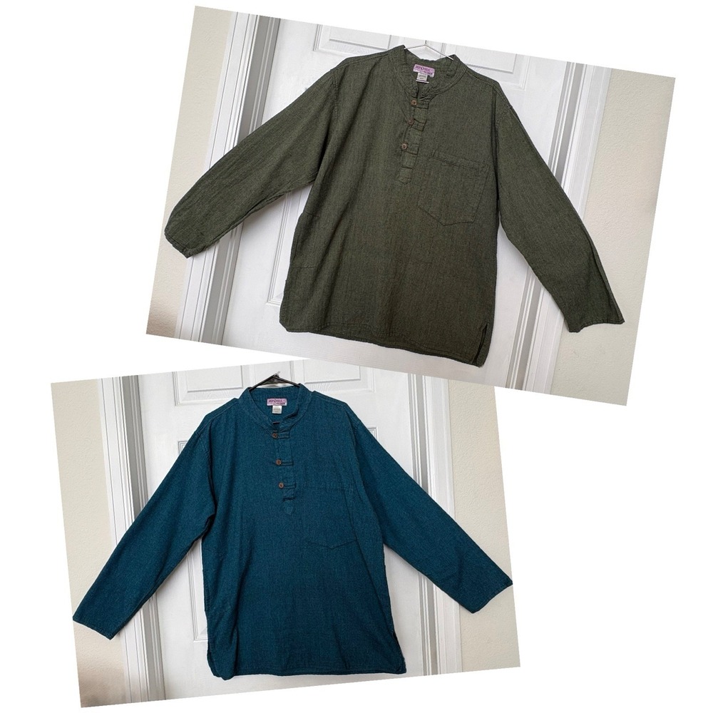 2-Shop O Holic Fashion Cotton Pullover Tunic Shirts XXL Long Sleeve Olive/Teal
